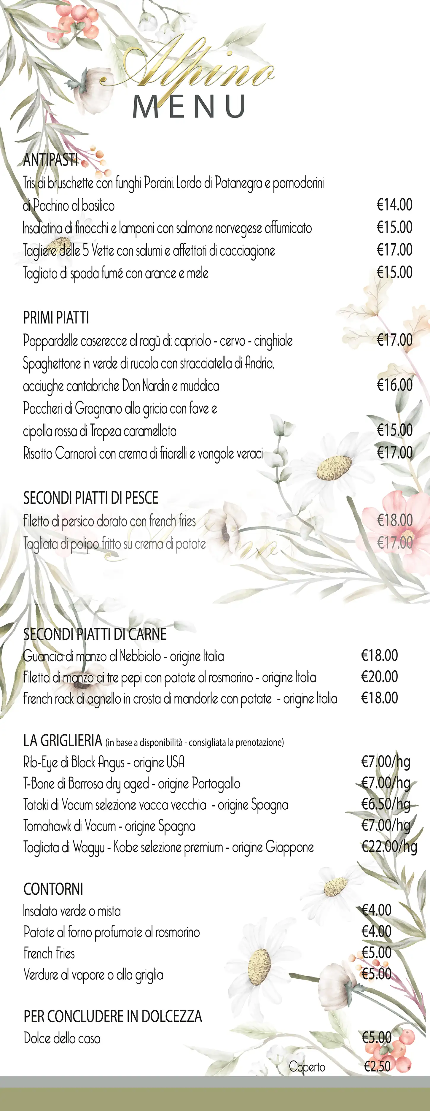 ristorante Alpino menu  2023 